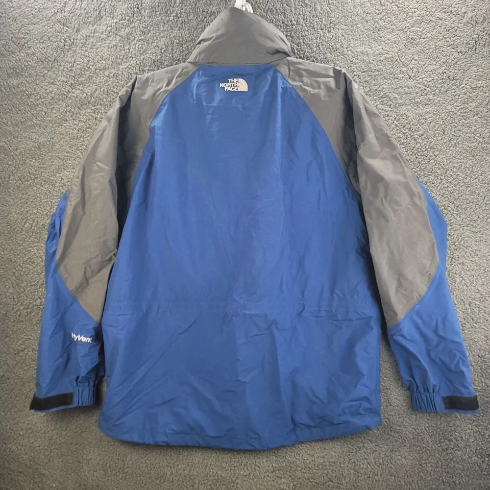 North Face Hyvent Jacket Blue Gray Mens Medium Winter Coat Hoodie Full Zip Nylon